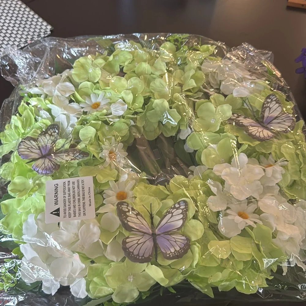 Elegant Green and White Holiday Wreath with Butterflies